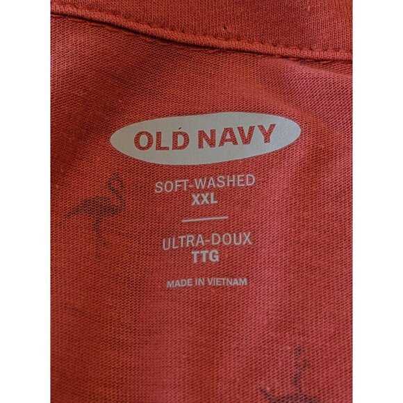 Old Navy Mens Polo Golf Shirt XXL Orange Flamingo Print Short Sleeve Stretch Fun - Picture 4 of 5
